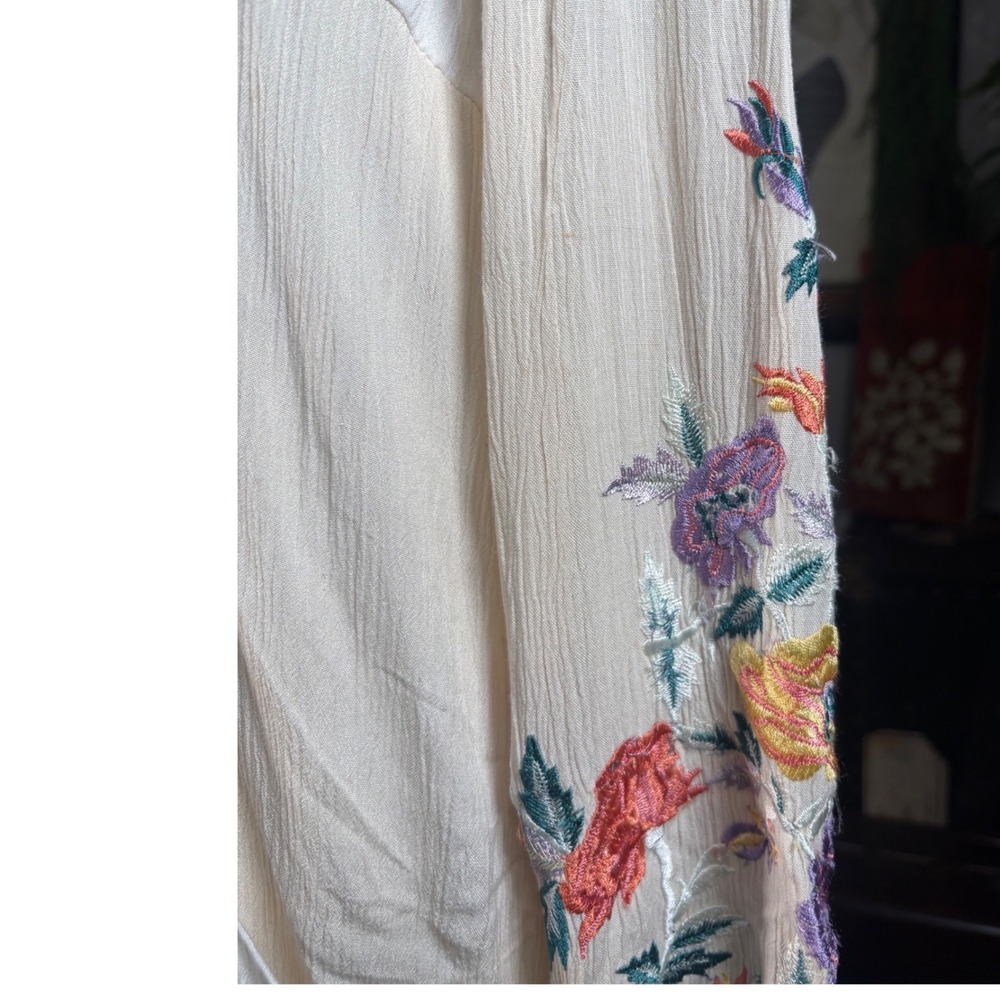 Free People Cream Embroidered Boho Tunic Dress Floral Babydoll Long Sleeve M - Picture 5 of 11